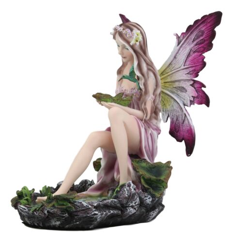 Ebros Gift Mysterious Water Lagoon Purple Fairy With Hummingbird Statue 9"H Garden Fairies