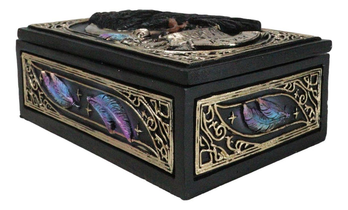 Ebros Gift Mystic Raven Crow Crescent Moon Wicca Divination Ornate Tarot Cards Trinket Box