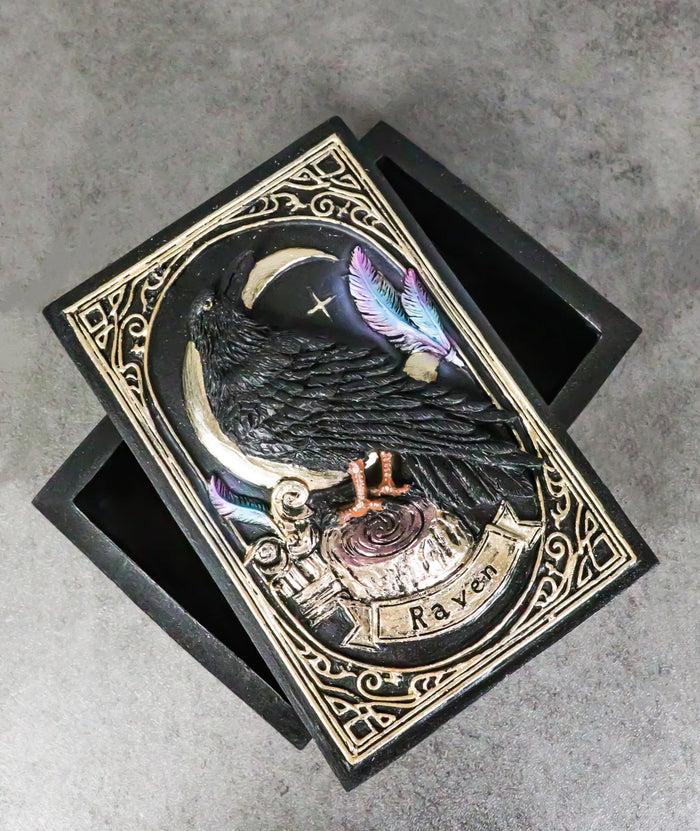 ebros gift Mystic Raven Crow Crescent Moon Wicca Divination Ornate Tarot Cards Trinket Box