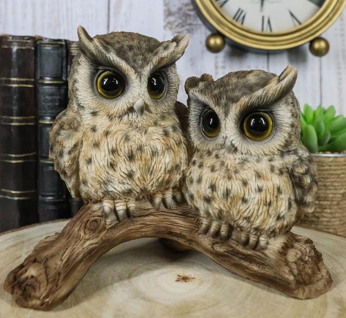 ebros gift Mystical Forest Great Horned Owlet Owl Birds Couple Pair On Tree Branch Statue
