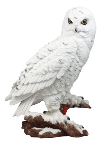 Ebros Gift Mystical White Snow Owl Bird Statue 12.25"Tall Nocturnal Bird Wildlife Owl Decor