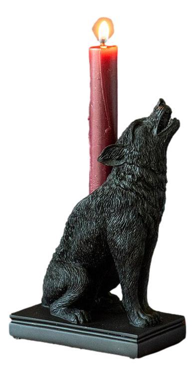 ebros gift Mystical Wicca Gothic Alpha Gray Wolf Ulula Noctis Candlestick Holder Figurine