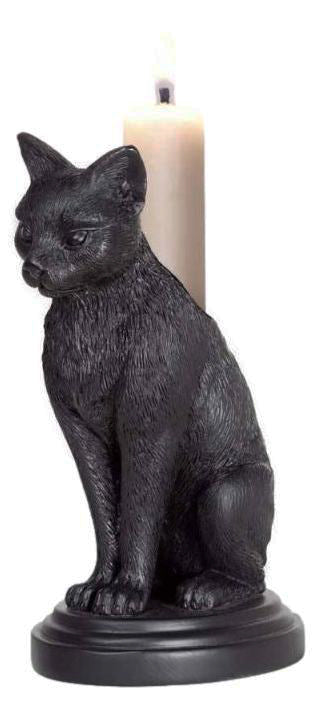 Ebros Gift Mystical Wicca Gothic Black Cat Faust's Feline Familiar Candle Holder Figurine
