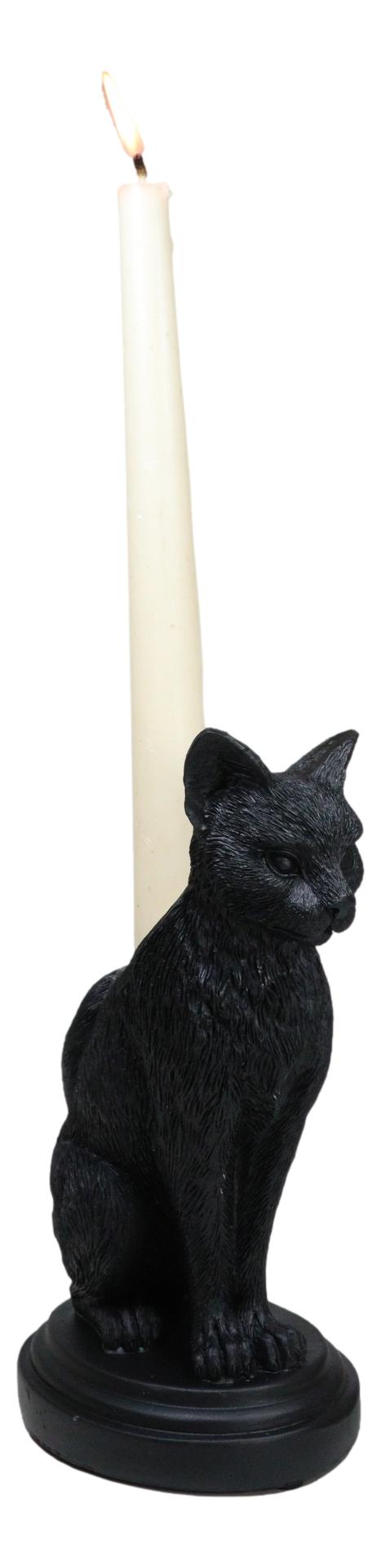 Ebros Gift Mystical Wicca Gothic Black Cat Faust's Feline Familiar Candle Holder Figurine