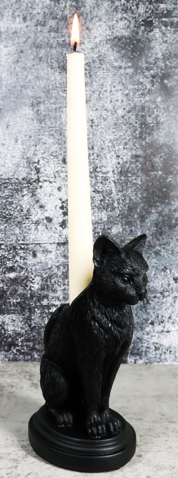ebros gift Mystical Wicca Gothic Black Cat Faust's Feline Familiar Candle Holder Figurine
