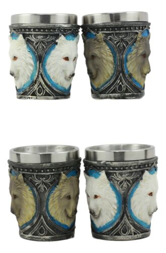 Ebros Gift Mythical Fantasy Albino And Gray Wolf Shot Glasses 2-Ounce Set Of 4 Novelties
