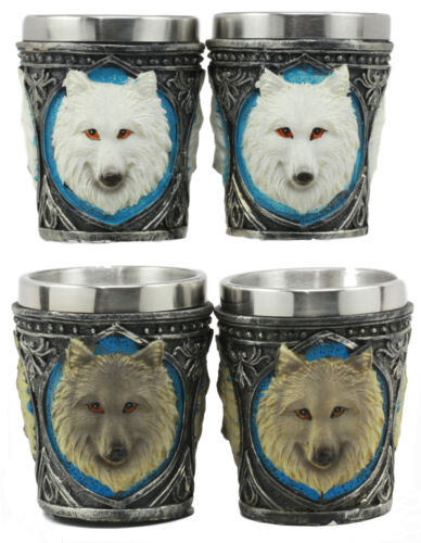 Ebros Gift Mythical Fantasy Albino And Gray Wolf Shot Glasses 2-Ounce Set Of 4 Novelties