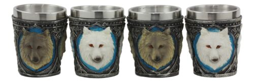 Ebros Gift Mythical Fantasy Albino And Gray Wolf Shot Glasses 2-Ounce Set Of 4 Novelties