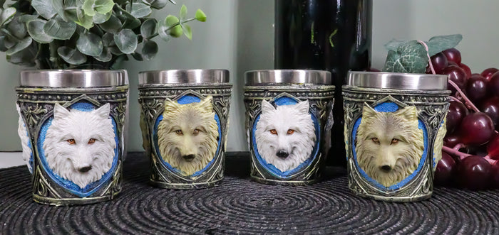 ebros gift Mythical Fantasy Albino And Gray Wolf Shot Glasses 2-Ounce Set Of 4 Novelties
