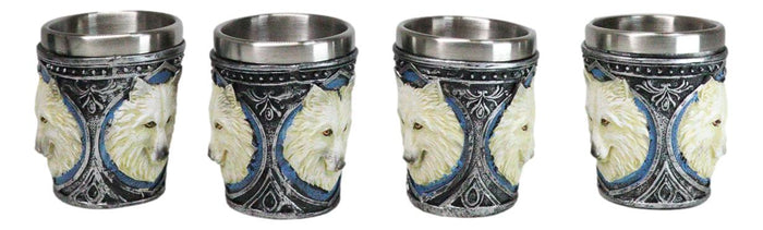 Ebros Gift Mythical Fantasy Albino Snow White Wolf Shot Glasses 2-Ounce Set Of 4 Novelties