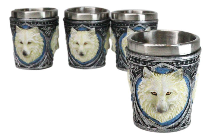 ebros gift Mythical Fantasy Albino Snow White Wolf Shot Glasses 2-Ounce Set Of 4 Novelties
