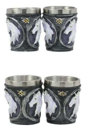 Ebros Gift Mythical Fantasy Celtic Sacred Unicorn Shot Glasses 2-Ounce Set Of 4 Novelties