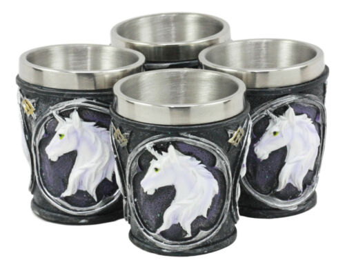 Ebros Gift Mythical Fantasy Celtic Sacred Unicorn Shot Glasses 2-Ounce Set Of 4 Novelties