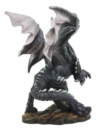 Ebros Gift Mythical Fantasy "Silver Volander" Ancient Wise Dragon Statue 8"H Black Dragon