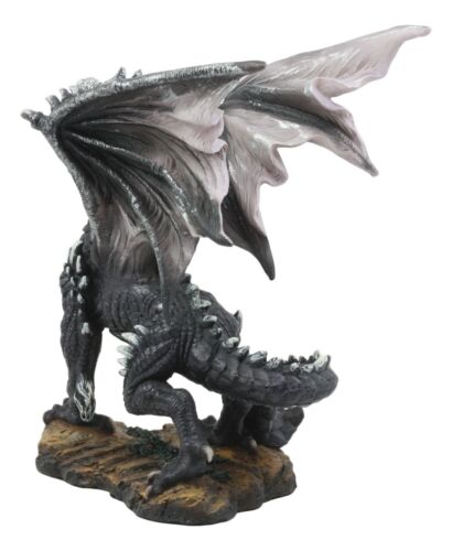Ebros Gift Mythical Fantasy "Silver Volander" Ancient Wise Dragon Statue 8"H Black Dragon