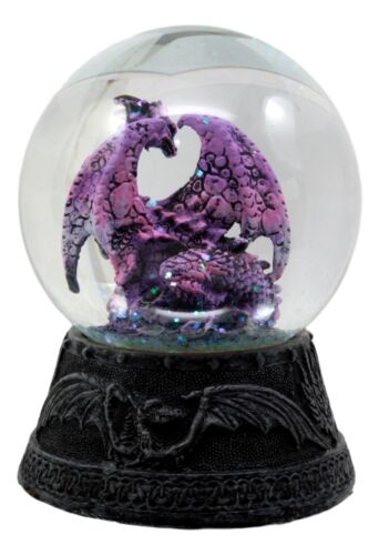 Ebros Gift Mythical Purple Midnight Dragon Water Globe Figurine With Glitters 4.75"H