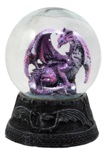 Ebros Gift Mythical Purple Midnight Dragon Water Globe Figurine With Glitters 4.75"H