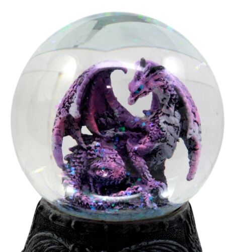 Ebros Gift Mythical Purple Midnight Dragon Water Globe Figurine With Glitters 4.75"H