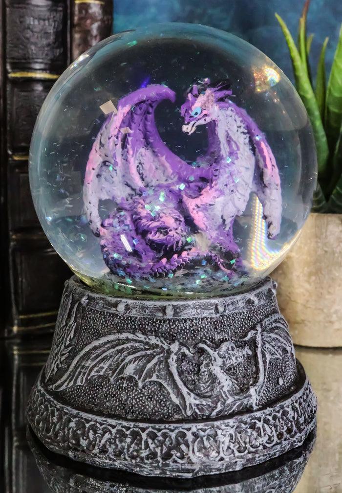 ebros gift Mythical Purple Midnight Dragon Water Globe Figurine With Glitters 4.75"H