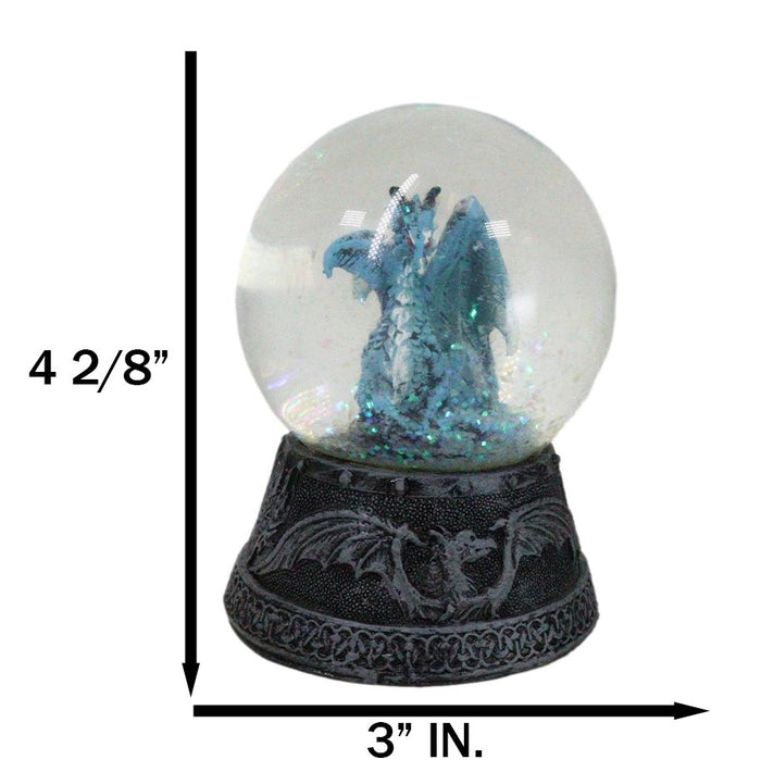 Ebros Gift Mythical Quicksilver Blue Dragon Water Globe Figurine With Glitters 4.25"H