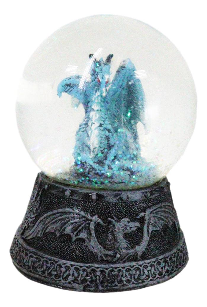 Ebros Gift Mythical Quicksilver Blue Dragon Water Globe Figurine With Glitters 4.25"H
