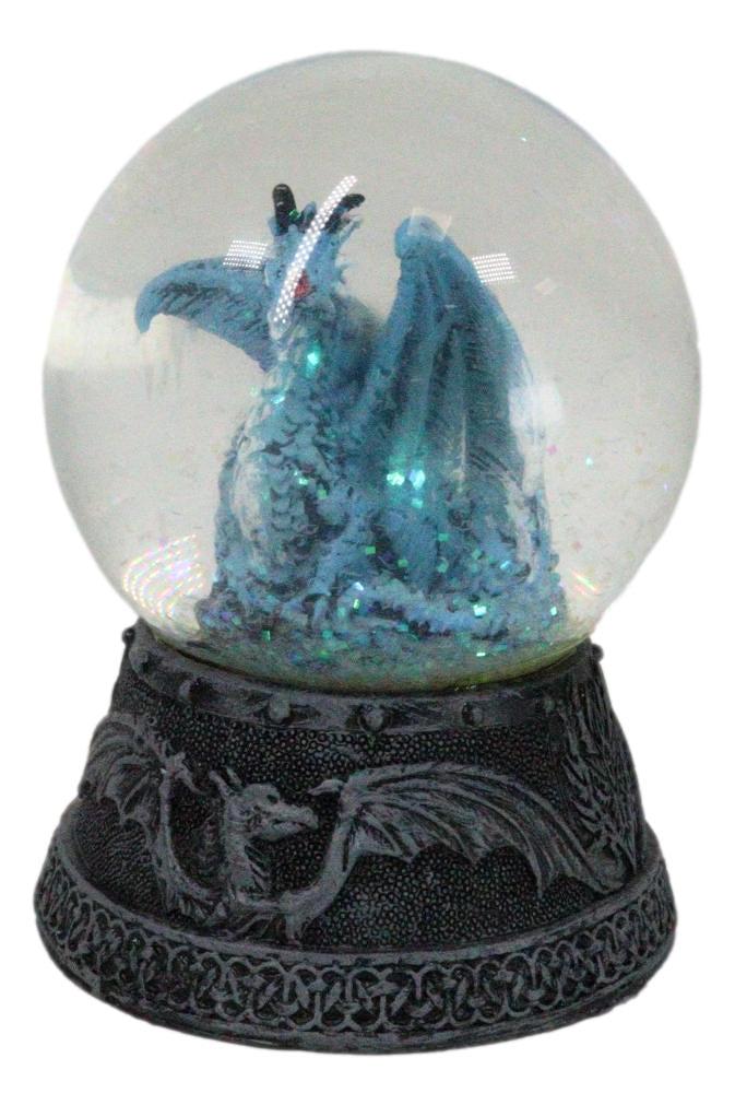 Ebros Gift Mythical Quicksilver Blue Dragon Water Globe Figurine With Glitters 4.25"H