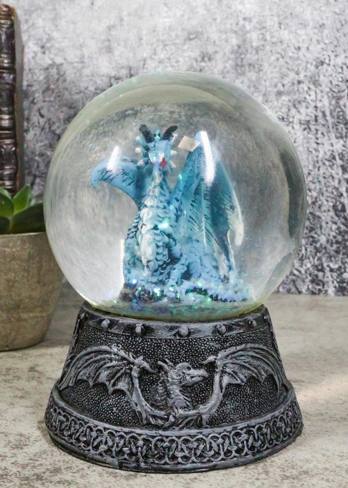 ebros gift Mythical Quicksilver Blue Dragon Water Globe Figurine With Glitters 4.25"H