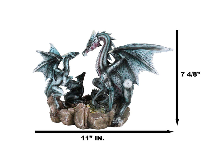 Ebros Gift Narygos Blue Iceberg Mother Dragon With Baby Dragons Statue Home Decor Fantasy