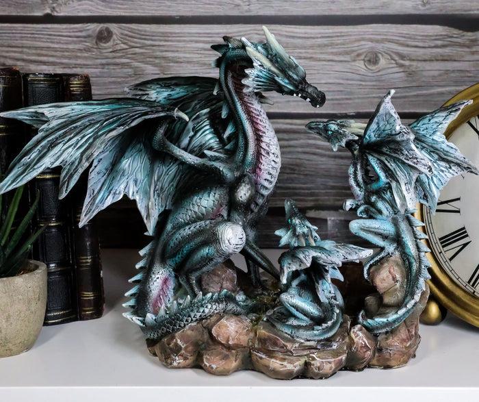ebros gift Narygos Blue Iceberg Mother Dragon With Baby Dragons Statue Home Decor Fantasy