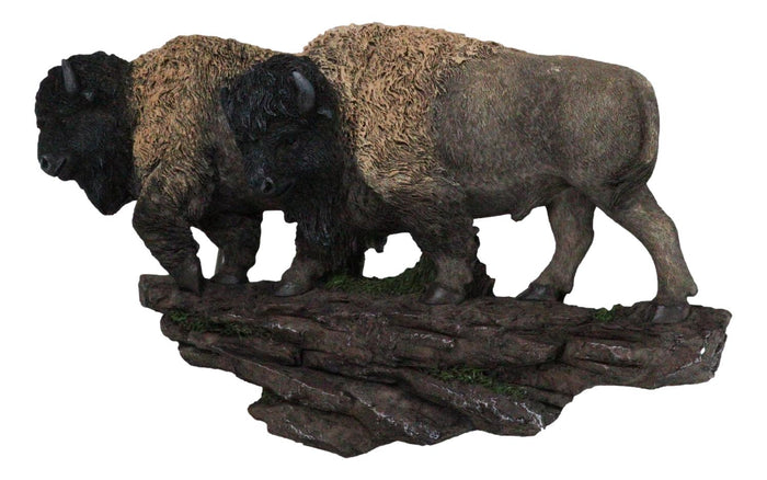 ebros gift Native American Brown Bison Buffalo Herd On Pasture Wall Sculpture Relief 14"L