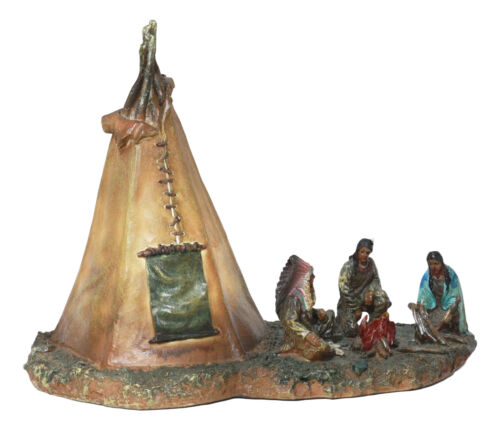 Ebros Gift Native American Indian Chief And Elders Building Fire By LED Tipi Tent Statue