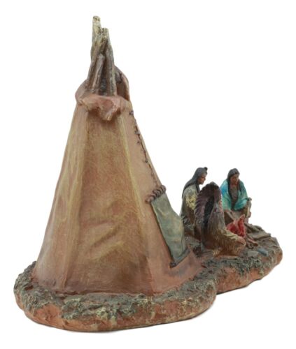 Ebros Gift Native American Indian Chief And Elders Building Fire By LED Tipi Tent Statue