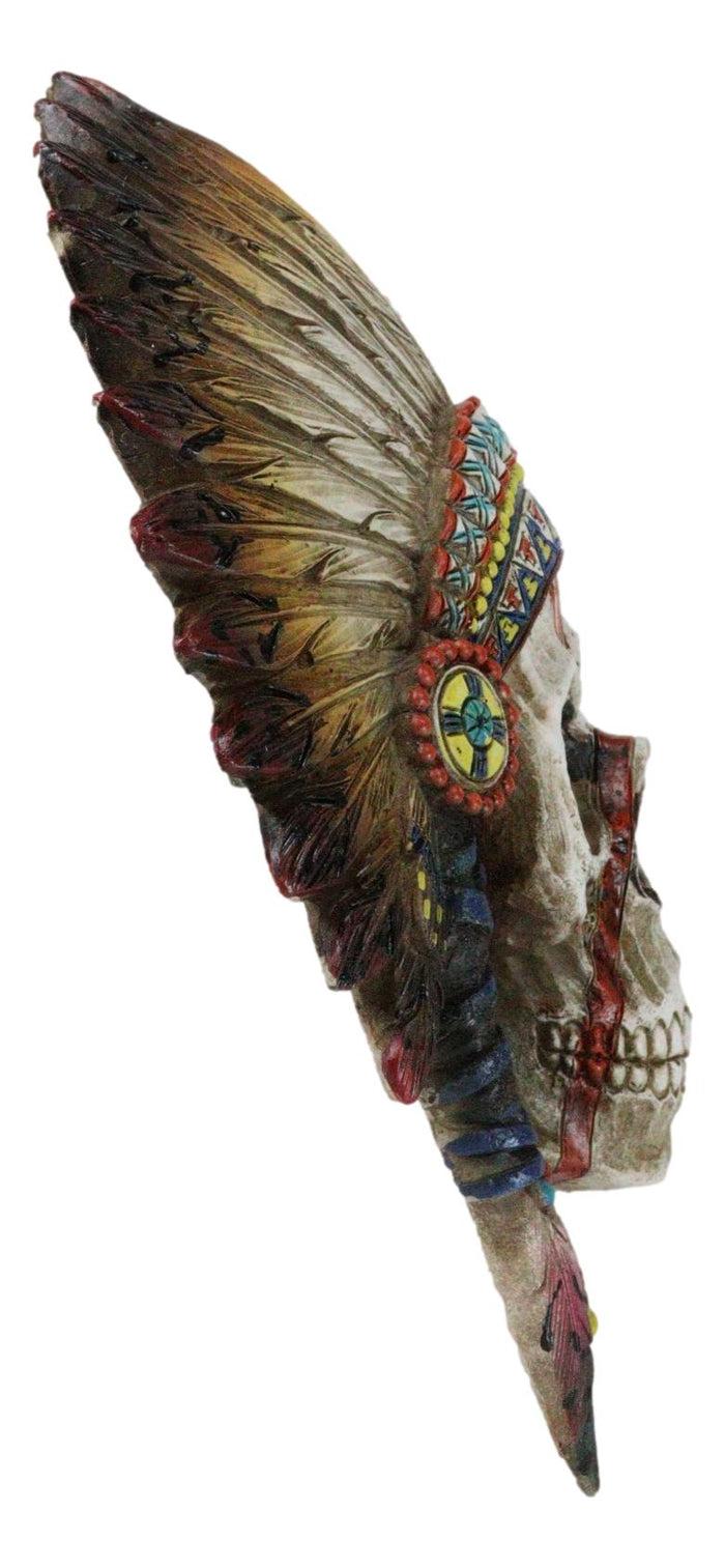 Ebros Gift Native American Indian Chief Warpath Skull With Headdress Wall Decor Plaque