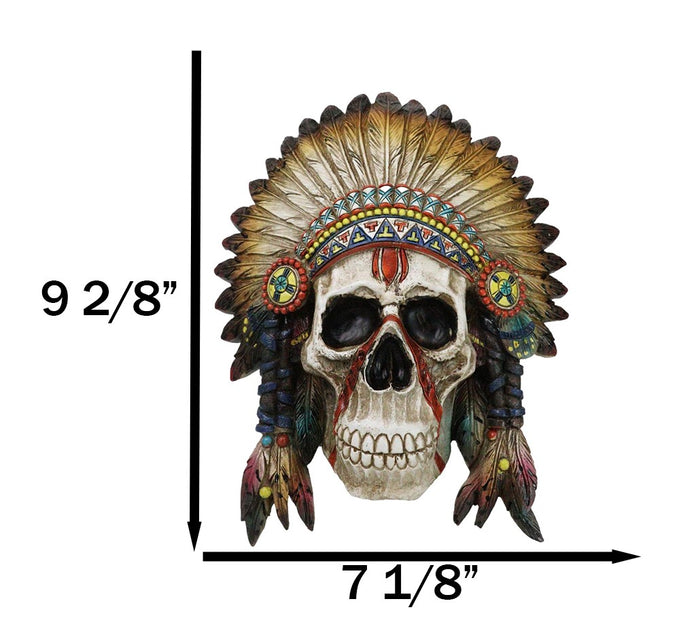 Ebros Gift Native American Indian Chief Warpath Skull With Headdress Wall Decor Plaque