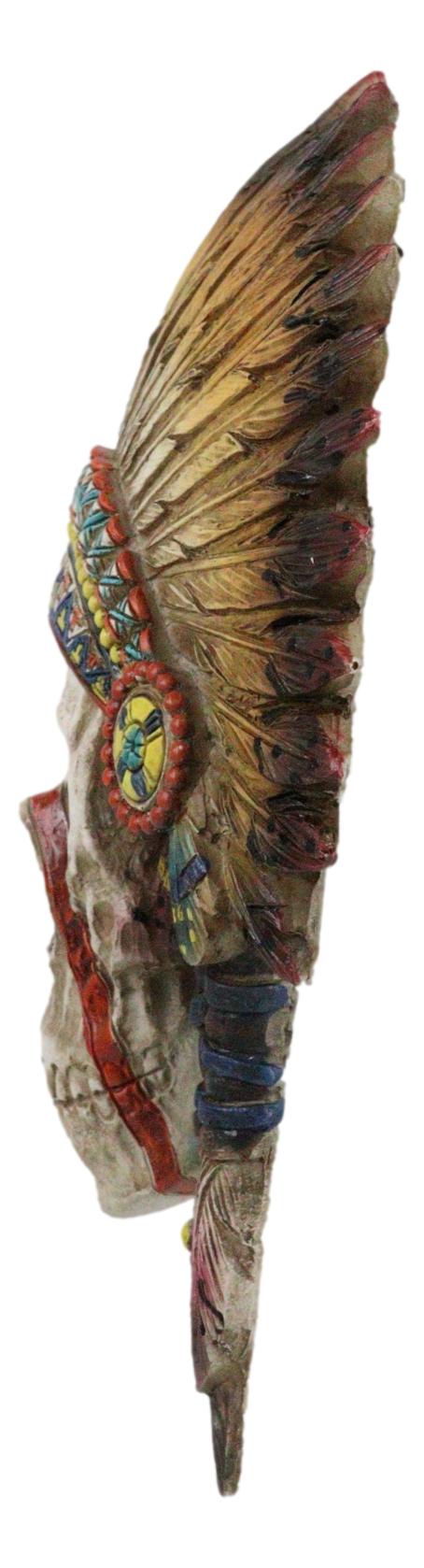 Ebros Gift Native American Indian Chief Warpath Skull With Headdress Wall Decor Plaque