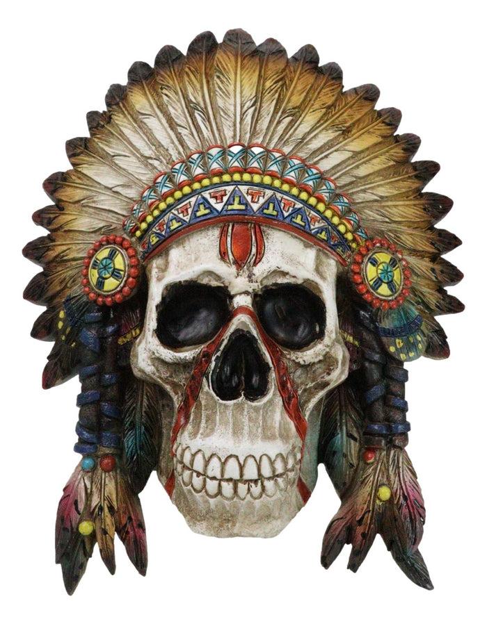 ebros gift Native American Indian Chief Warpath Skull with Headdress Wall Decor Plaque