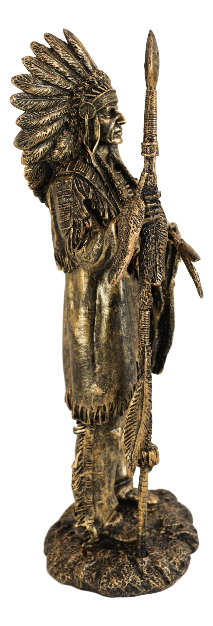 Ebros Gift Native American Indian Chief With Eagle Roach Spear And Chalumet Pipe Statue