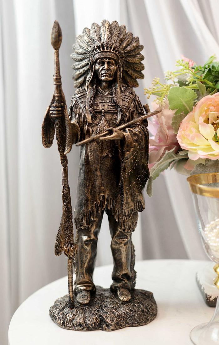 ebros gift Native American Indian Chief With Eagle Roach Spear And Chalumet Pipe Statue