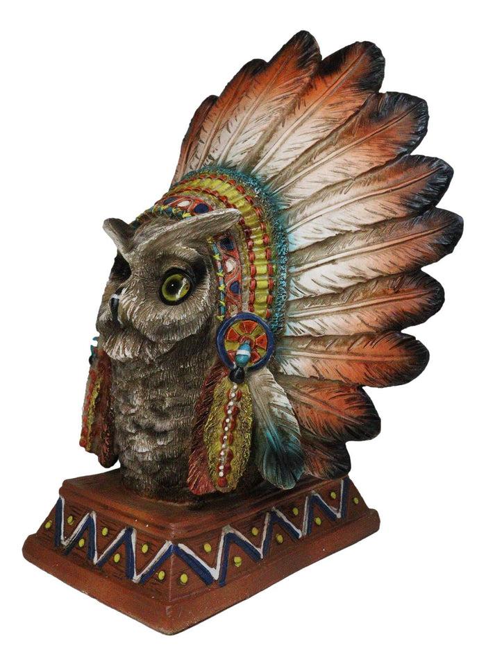 Ebros Gift Native American Indian Great Horned Owl Chief With Roach Headdress Figurine