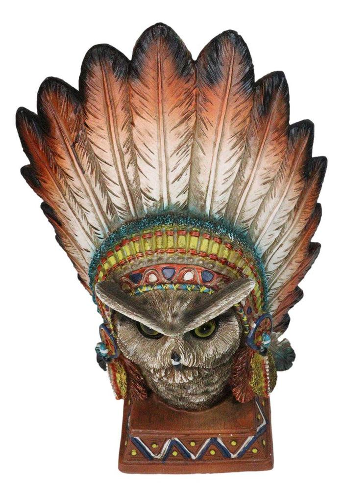 Ebros Gift Native American Indian Great Horned Owl Chief With Roach Headdress Figurine