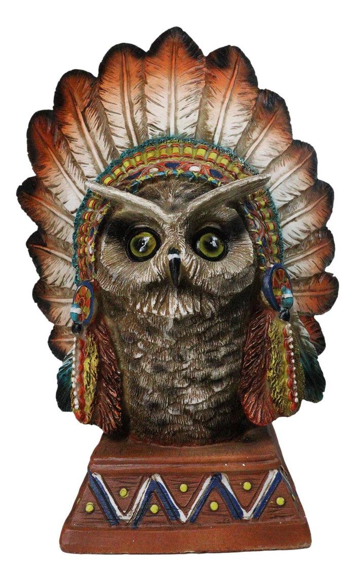 ebros gift Native American Indian Great Horned Owl Chief With Roach Headdress Figurine
