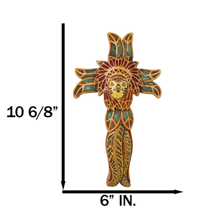 Ebros Gift Native American Indian Owl Chief With Headdress Floral Faux Wooden Wall Cross