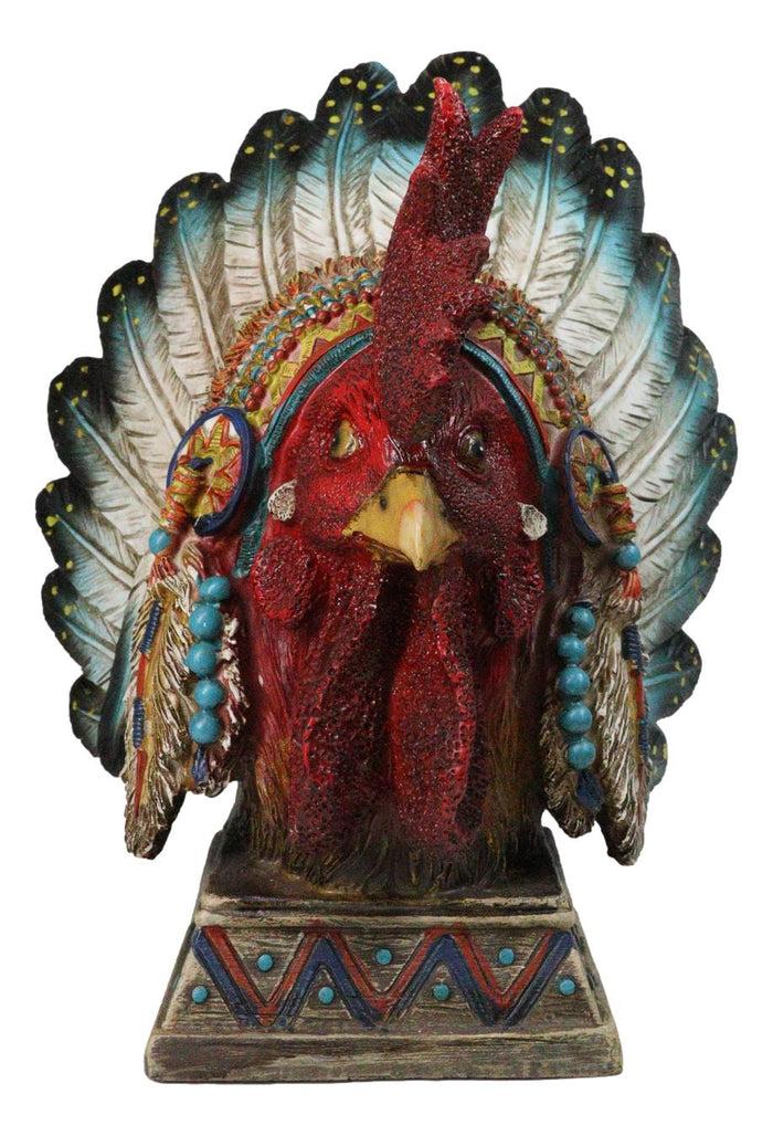 Ebros Gift Native American Indian Rooster Chicken Chief With Roach Headdress Figurine