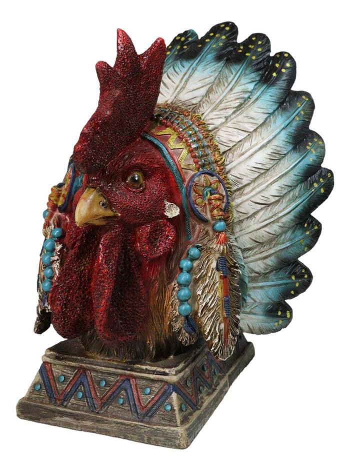 Ebros Gift Native American Indian Rooster Chicken Chief With Roach Headdress Figurine