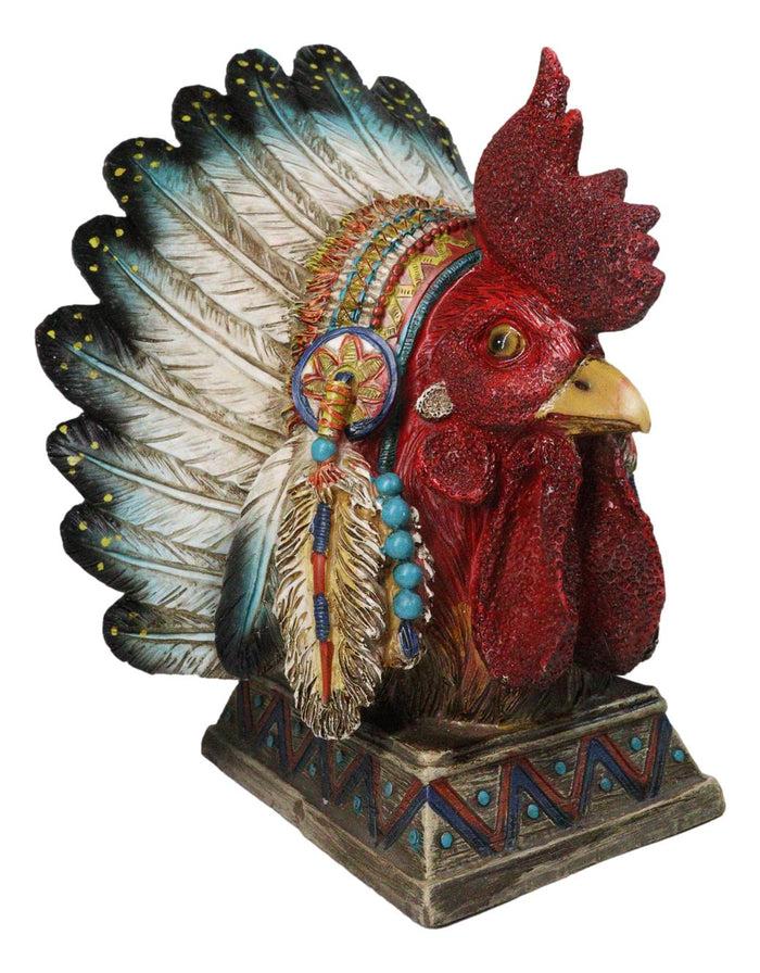 ebros gift Native American Indian Rooster Chicken Chief With Roach Headdress Figurine