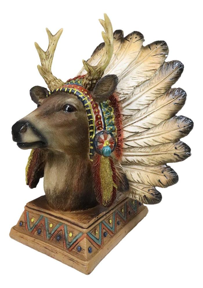 Ebros Gift Native American Indian Stag Deer Chief With Roach Headdress Figurine