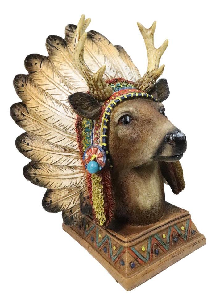 Ebros Gift Native American Indian Stag Deer Chief With Roach Headdress Figurine