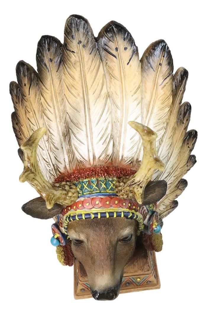Ebros Gift Native American Indian Stag Deer Chief With Roach Headdress Figurine