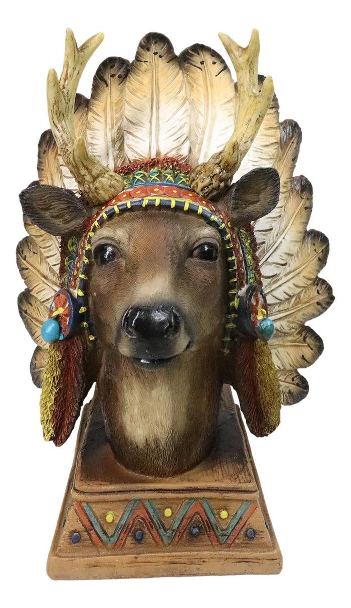 ebros gift Native American Indian Stag Deer Chief With Roach Headdress Figurine