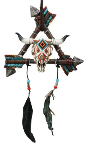 ebros gift Native Indian 3 Arrows White Buffalo Bison Dream Catcher Wall Hanging Home Decor
